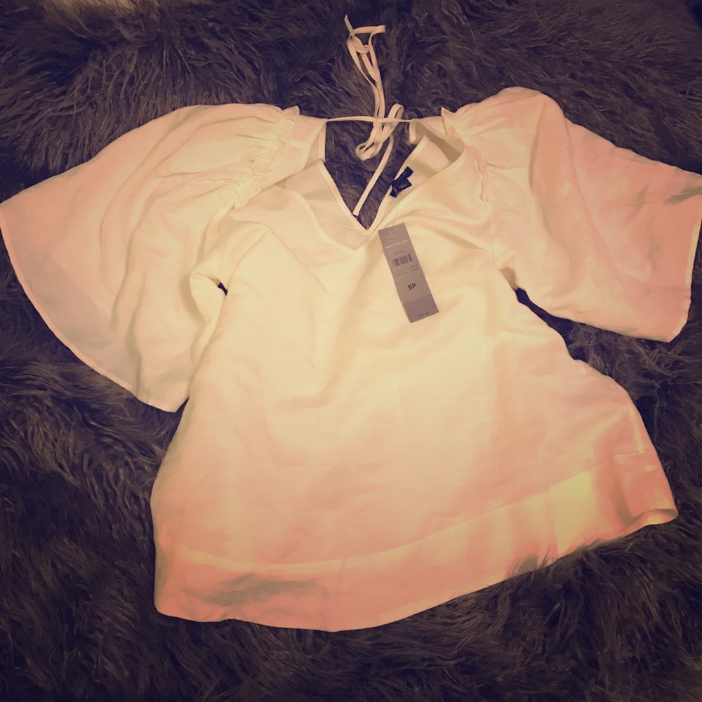 Anne Taylor white flutter blouse